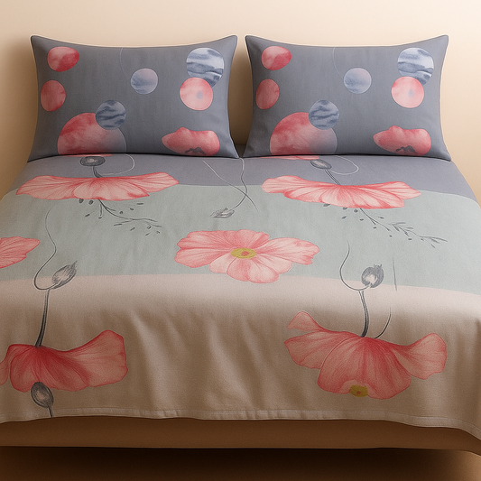 Grey floral Cotton Satin bedsheet Abstract-CS-T005