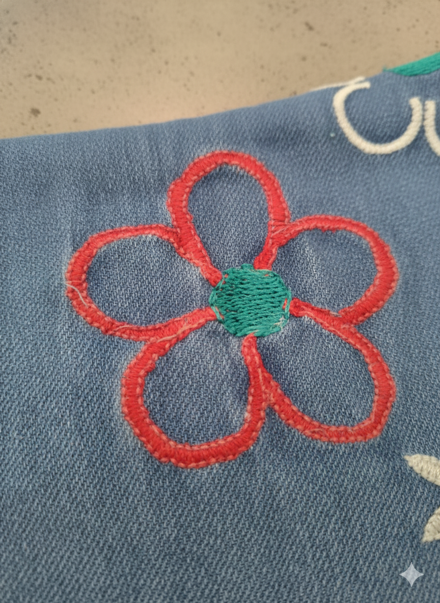 Ladies’ Colorful Floral Embroidered Denim Jeans – Light Blue LFJ-T003