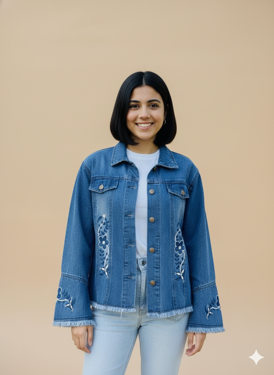 Girl Embroidered Denim Jacket – Blue GFDJ-T003