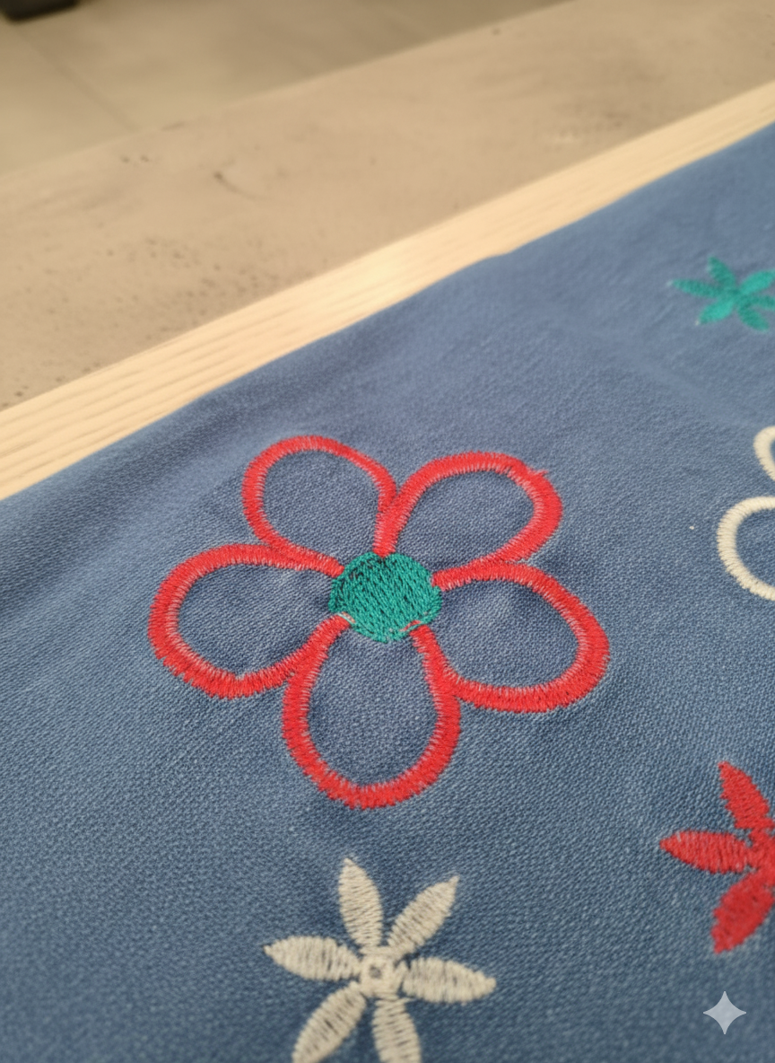 Girls’ Colorful Floral Embroidered Denim Jeans – Light Blue KFJ-T002