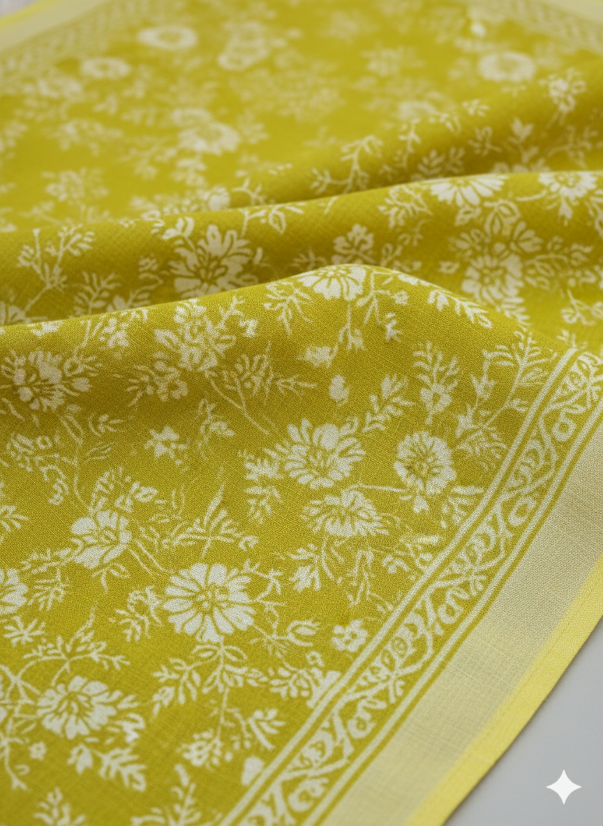 Mustard Yellow Floral Kaddar Unstitched 3-Piece Suit Floral-LKUS-T004