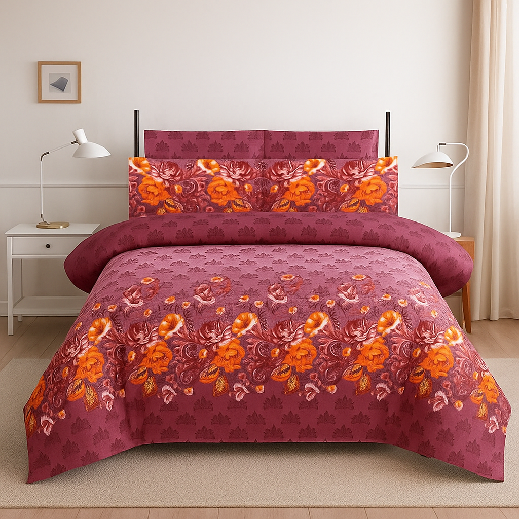 Floral Cotton Satin Bedsheet Set Floral-CB-T024