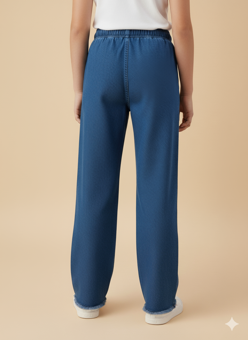 Girls’ Embroidered Butterfly Denim Jeans – Dark Blue KMJ-T002