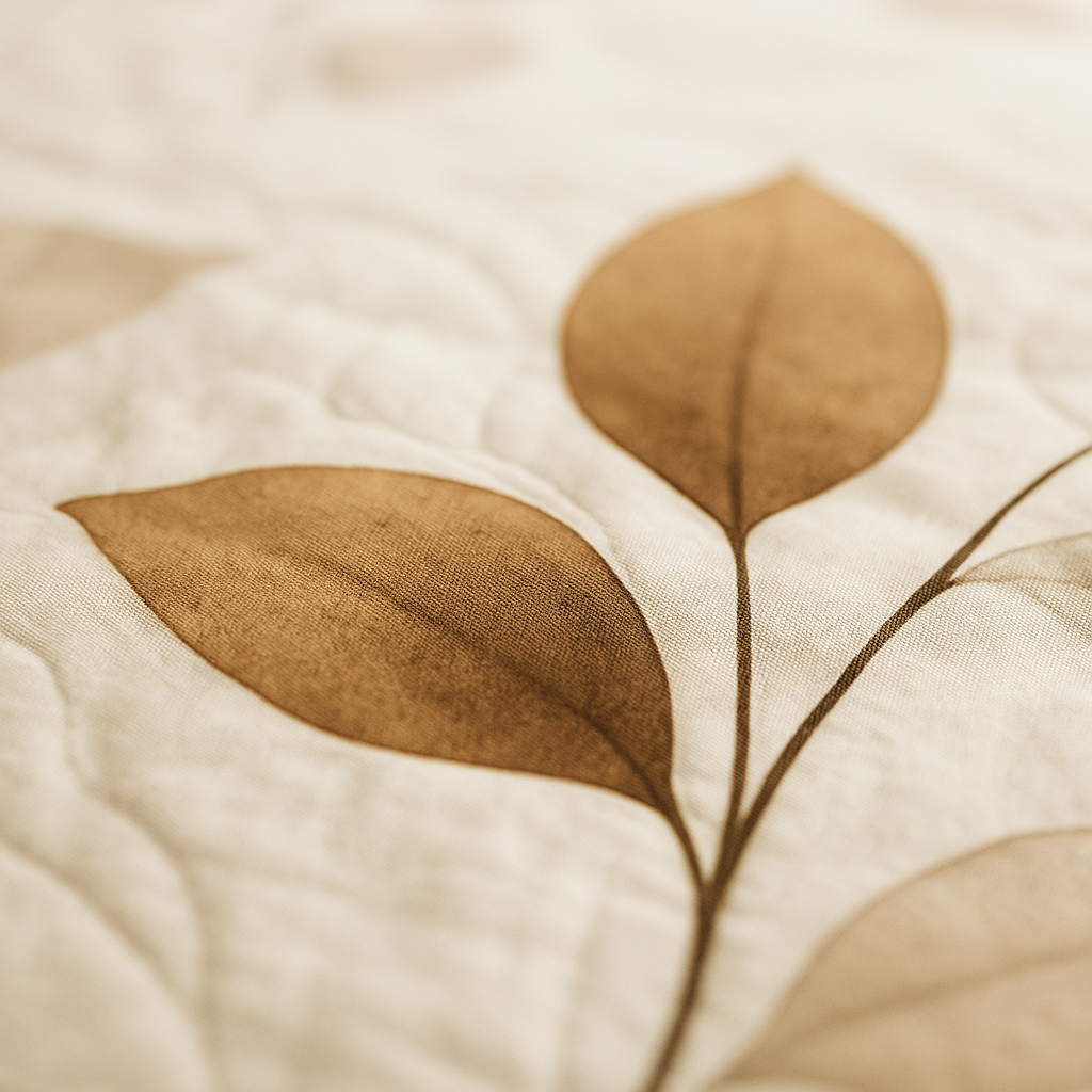 Close-up of brown leaves on a beige fabric background