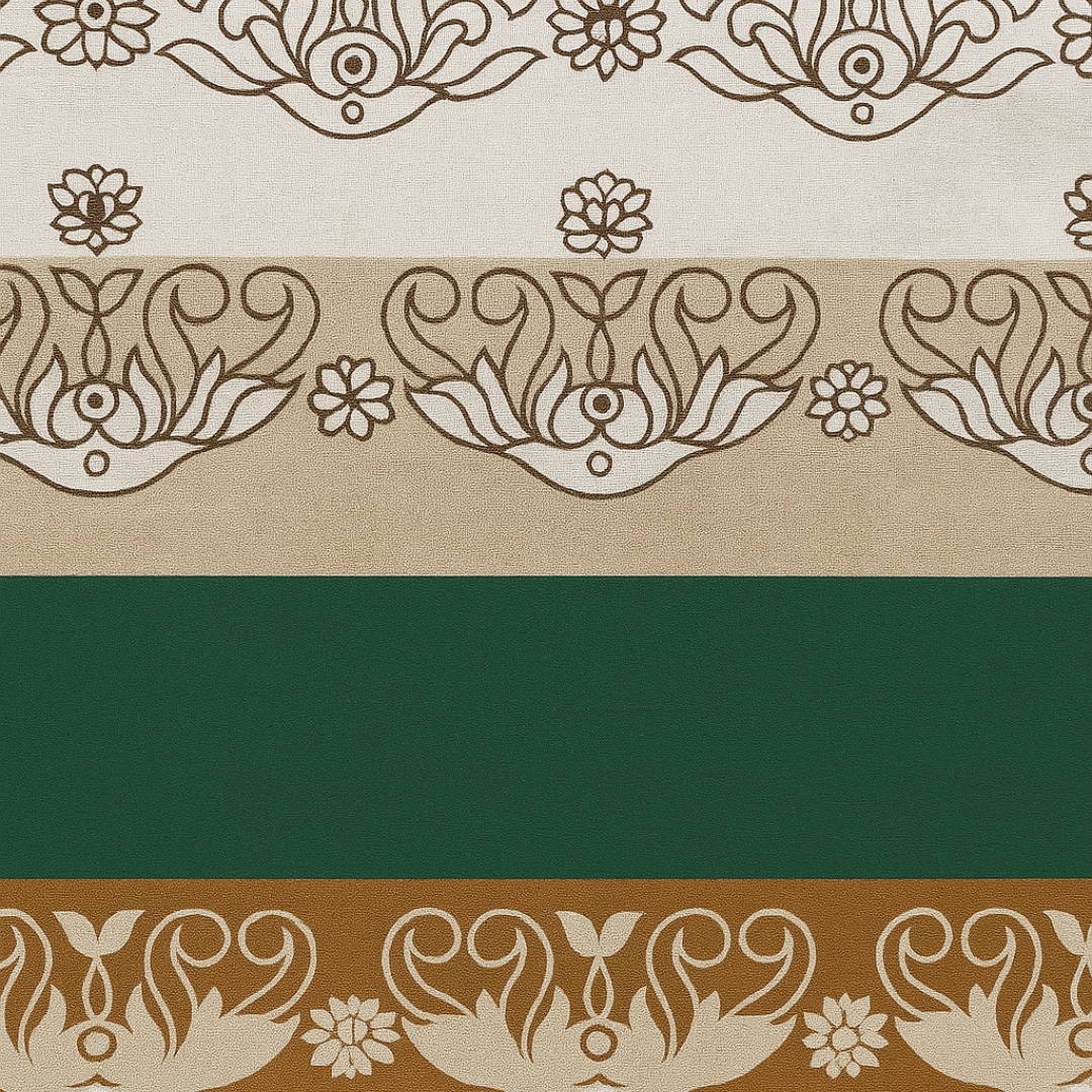Decorative border with floral and leaf patterns on a beige and green background