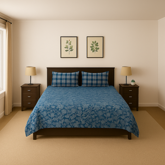 blue floral bedsheet with pillow set