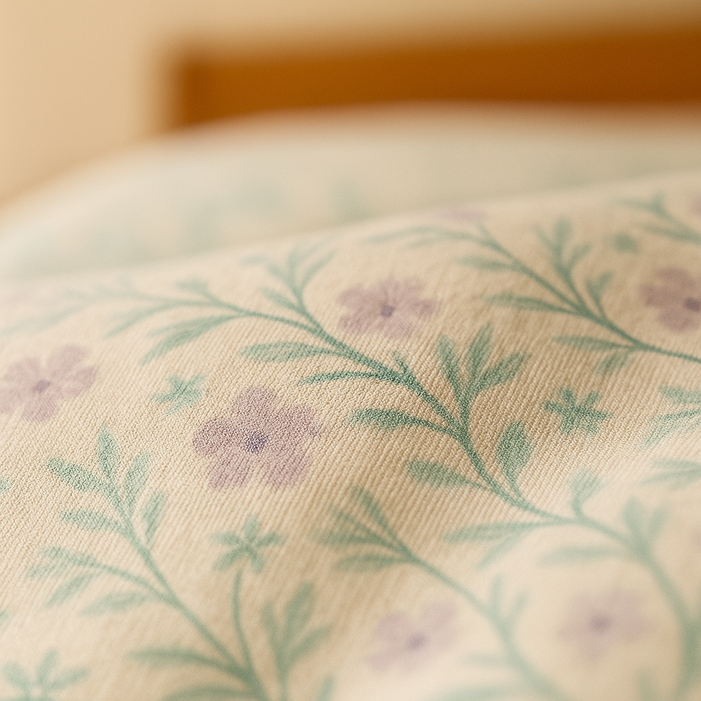 Close-up of fabric with floral pattern on a beige background