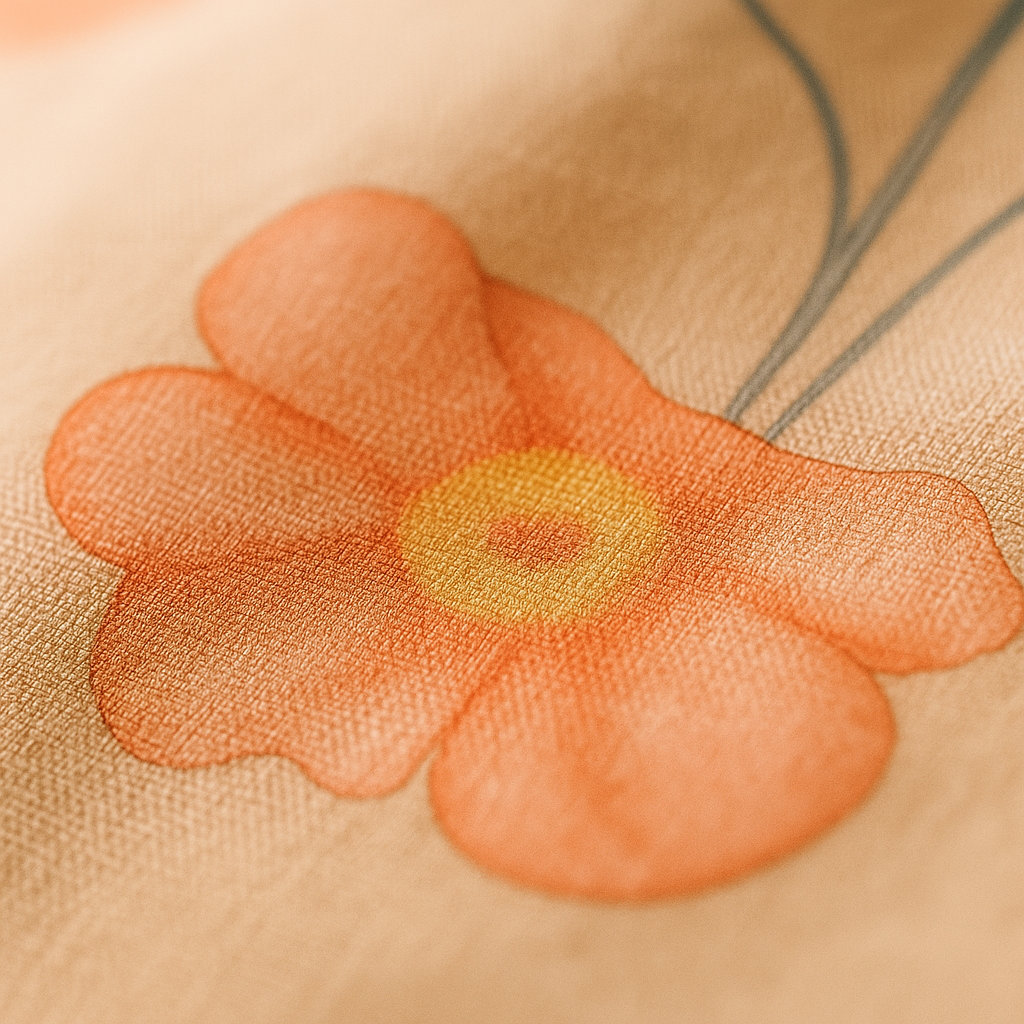 Close-up of a floral embroidery on fabric with a soft focus.