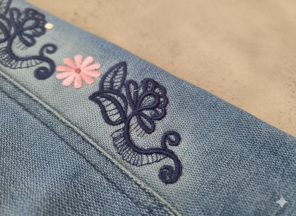 Girs’ Embroidered Denim Jacket – Classic Blue GFDJ-T001