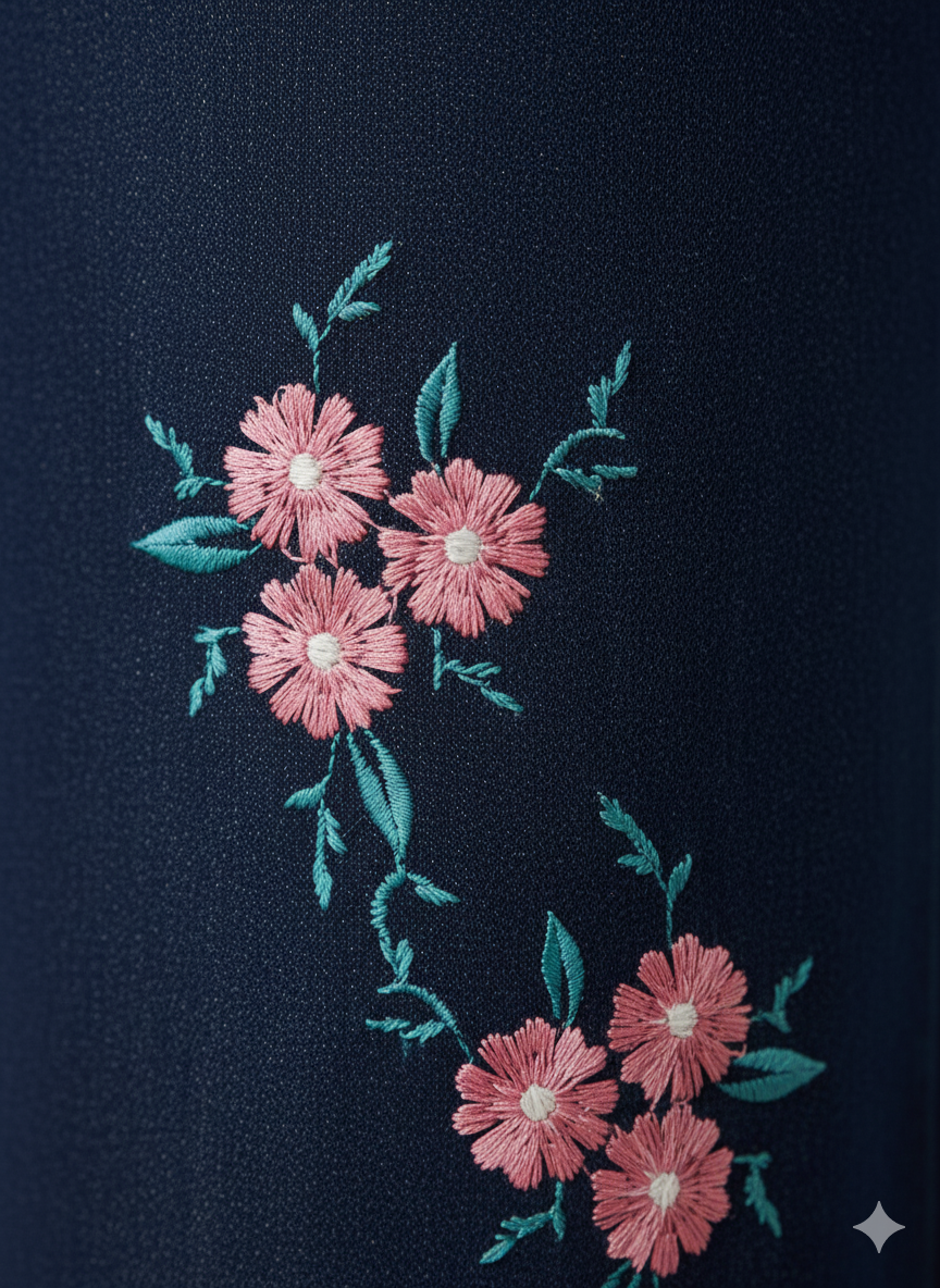 Ladies’ Floral Embroidered Denim Jeans – Dark Blue LFJ-T001