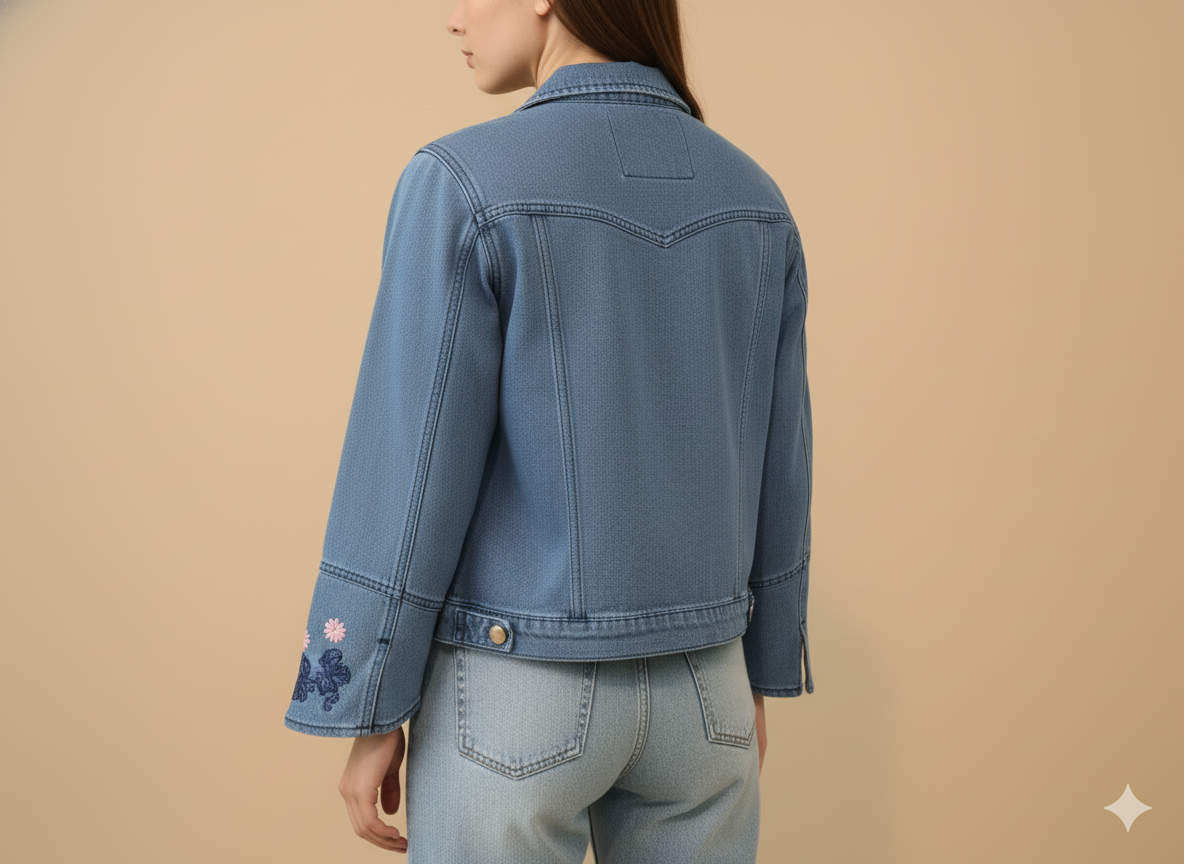 Girs’ Embroidered Denim Jacket – Classic Blue GFDJ-T001