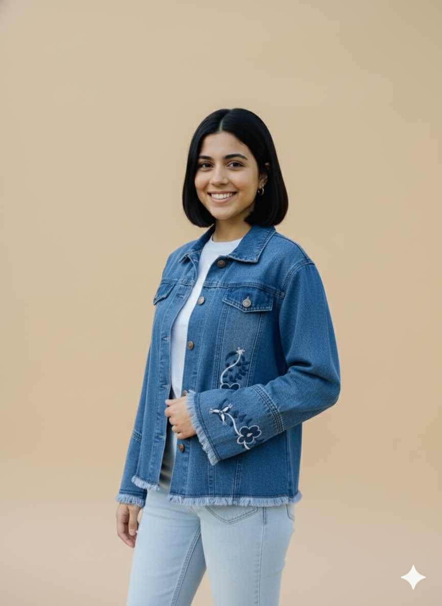 Girl Embroidered Denim Jacket – Blue GFDJ-T003