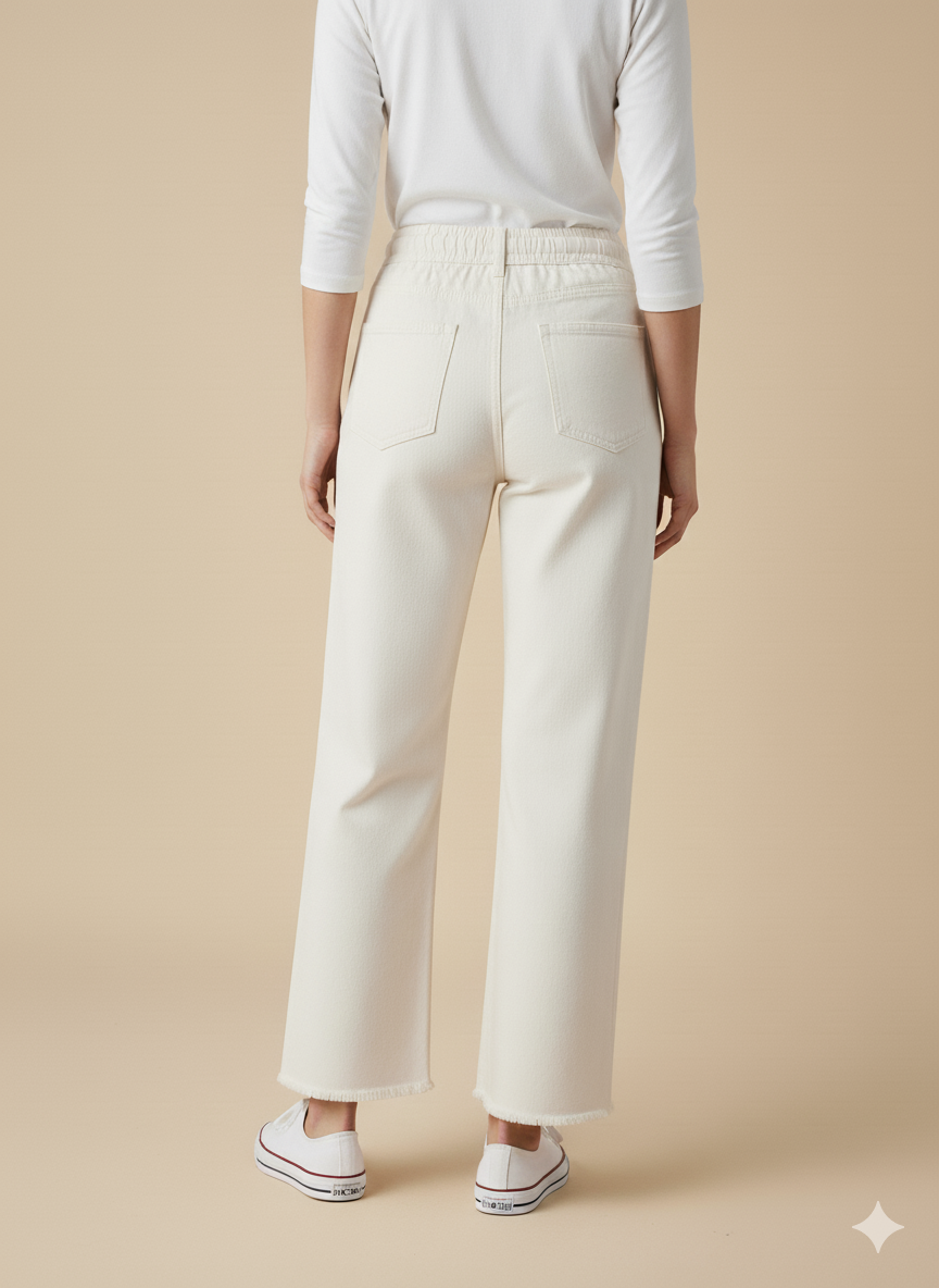 Ladies’ Multicolor Flower Print Denim Jeans – Off White LFJ-T002