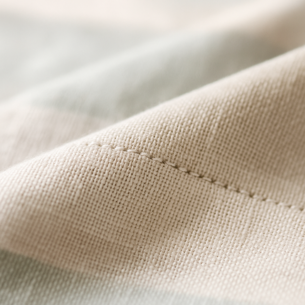 Close-up of beige fabric with visible stitching