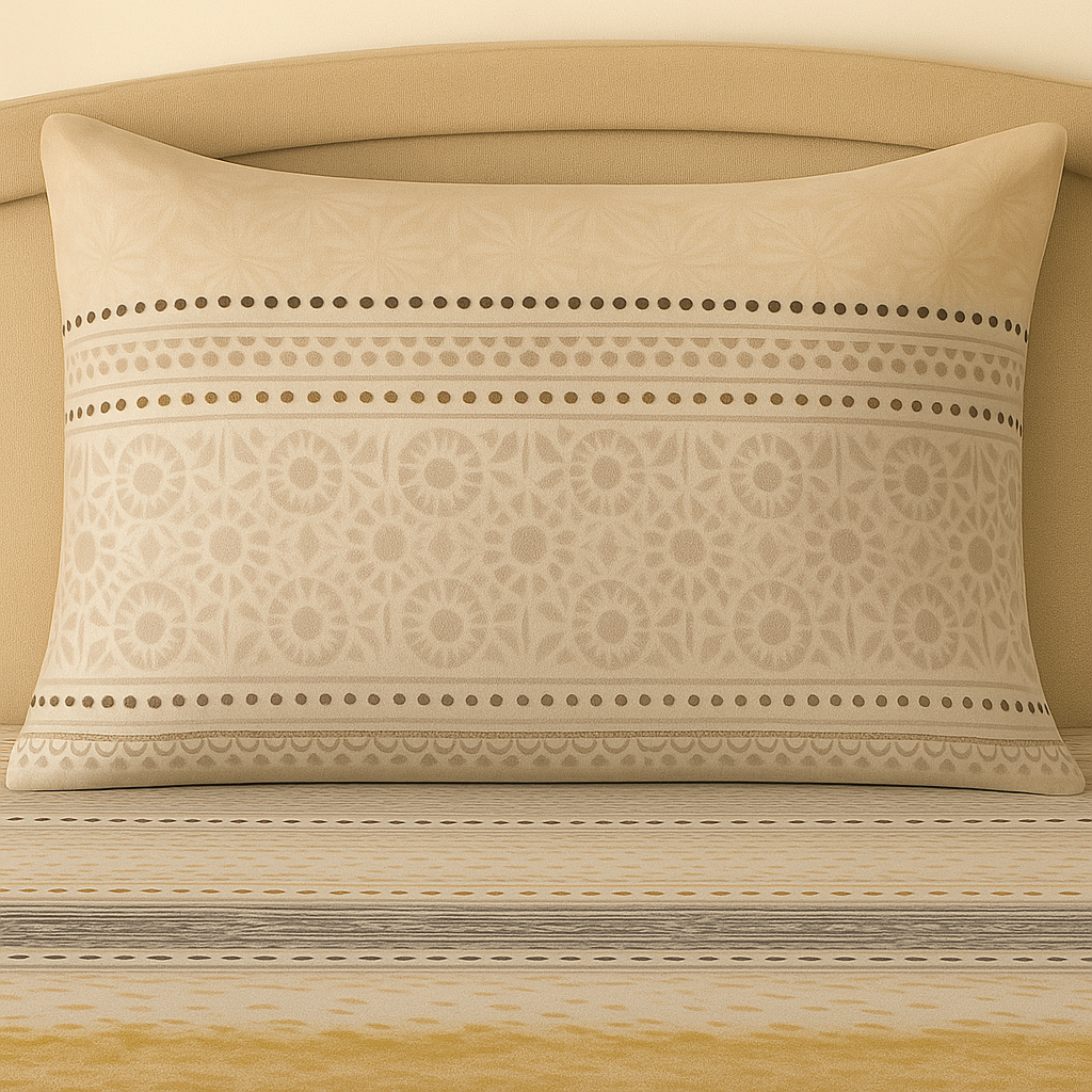 Decorative pillow with a geometric pattern on a beige sofa