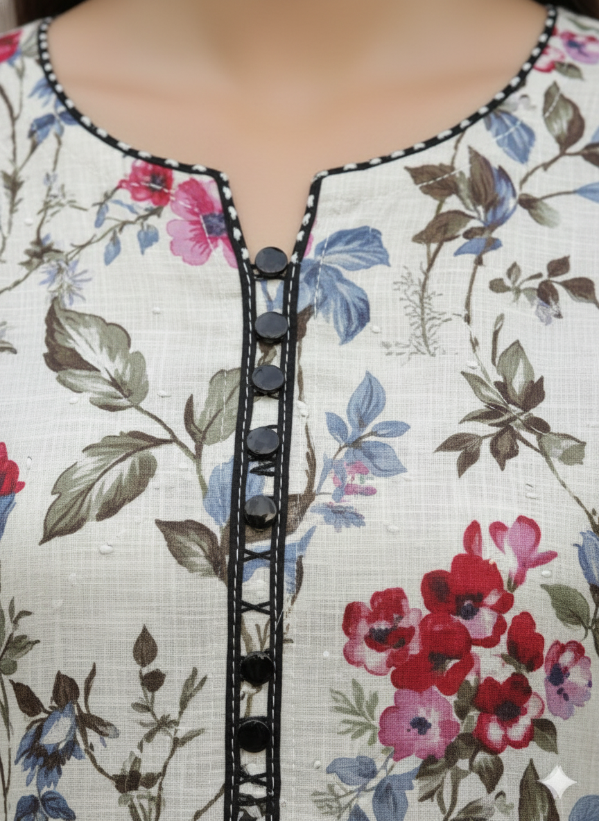 Off-White & Maroon Floral  Kaddar Unstitched 3-Piece Suit  Floral-LKUS-T001