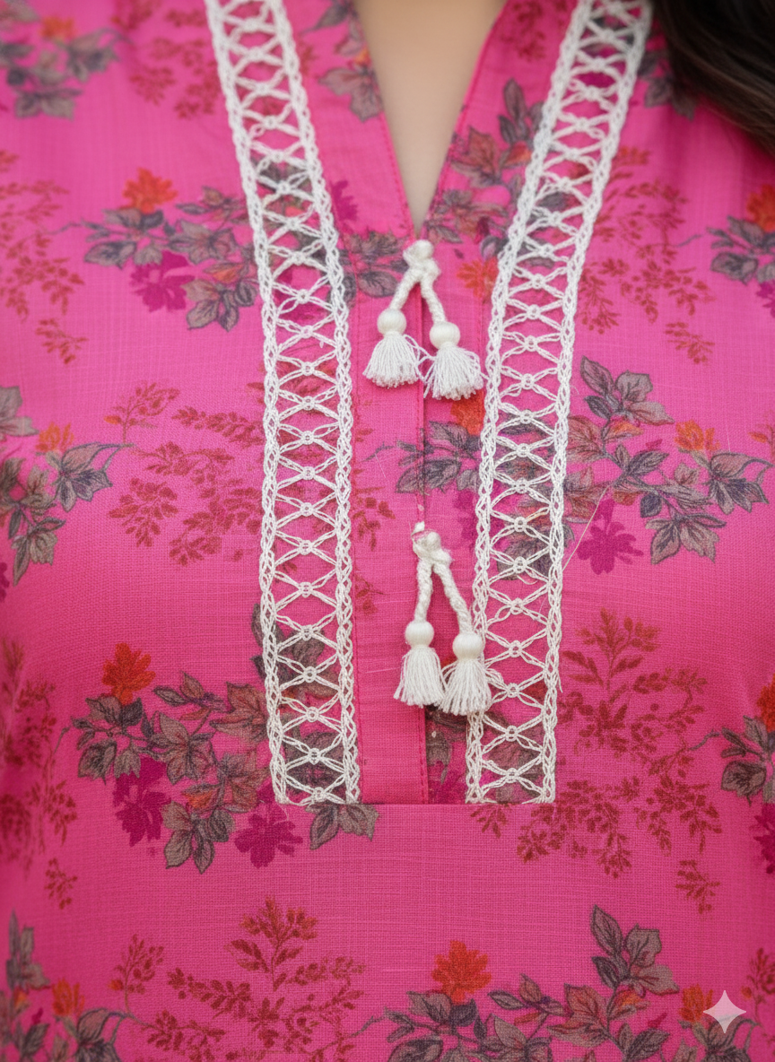 Pink Floral Kaddar Unstitched 3-Piece Suit Floral-LKUS-T005