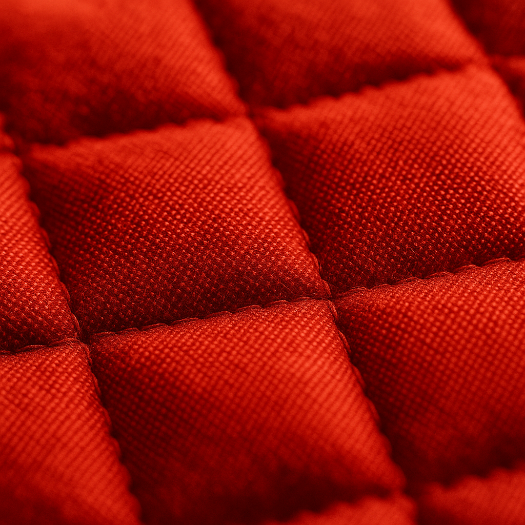 Close-up of a red quilted fabric surface