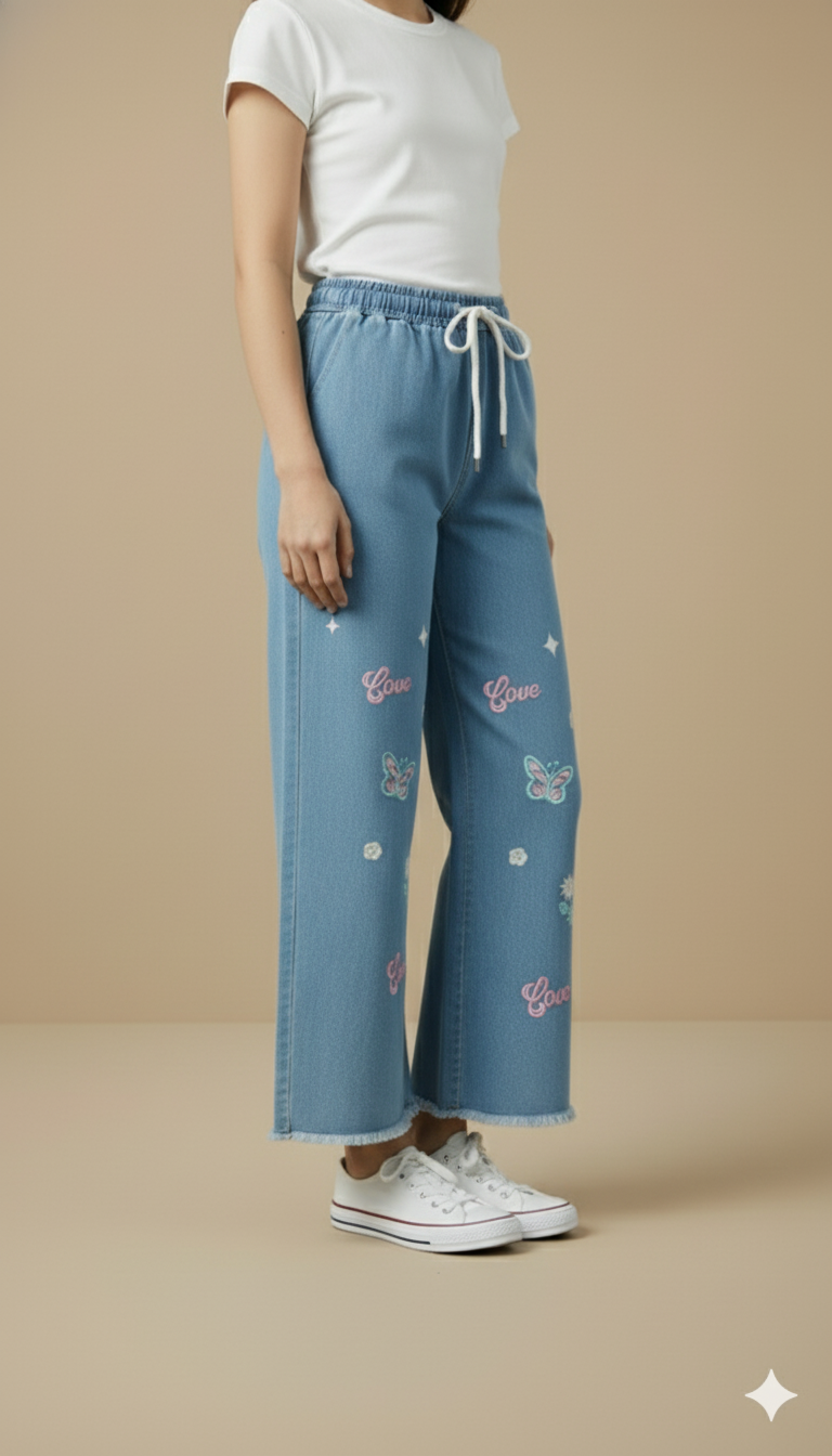 Girl Embroidered Denim Jean light Blue GFJ-T011