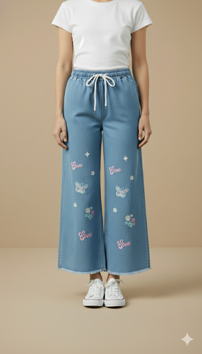 Girl Embroidered Denim Jean light Blue GFJ-T011