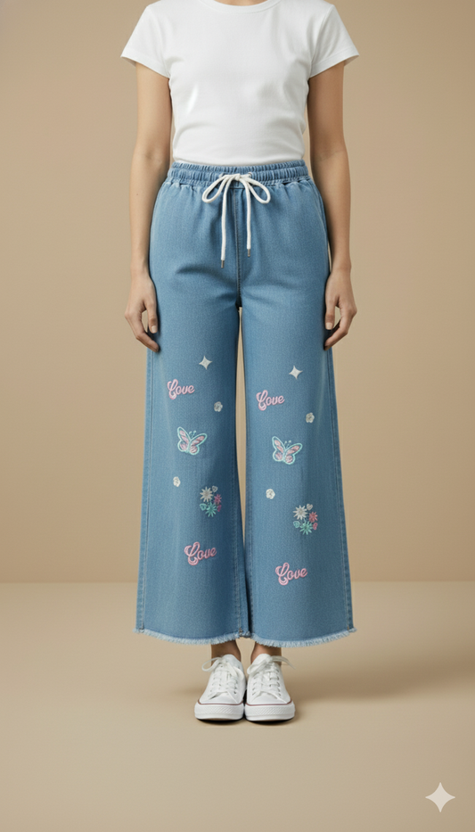 Girl Embroidered Denim Jean light Blue GFJ-T011