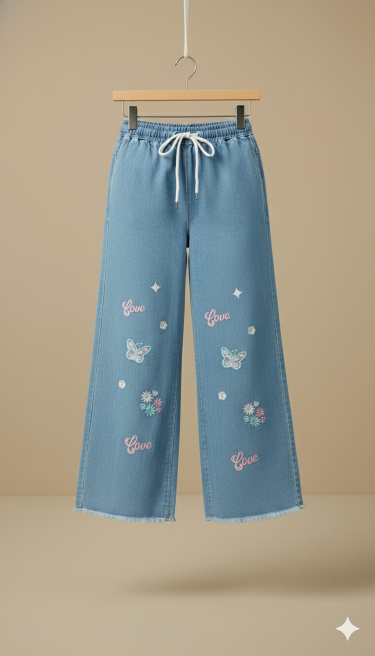 Girl Embroidered Denim Jean light Blue GFJ-T011
