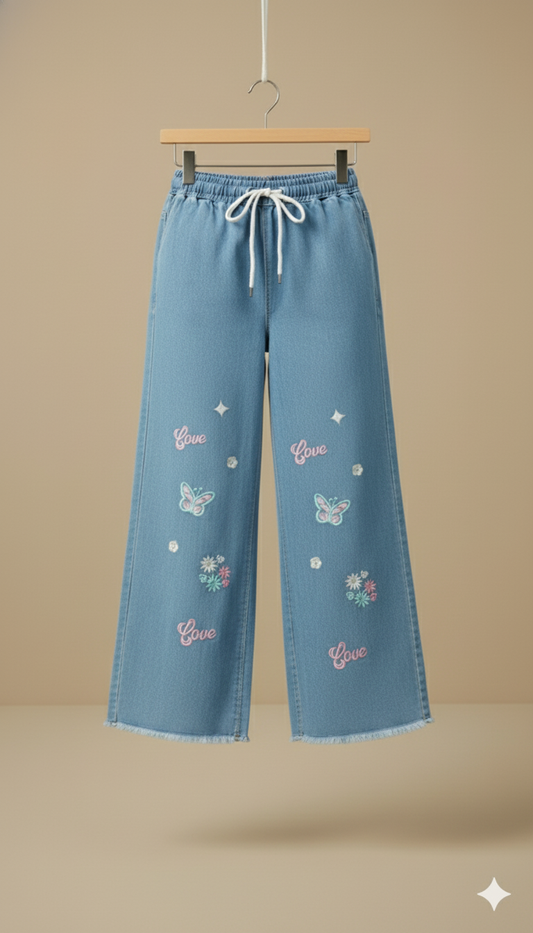 Girl Embroidered Denim Jean light Blue GFJ-T011