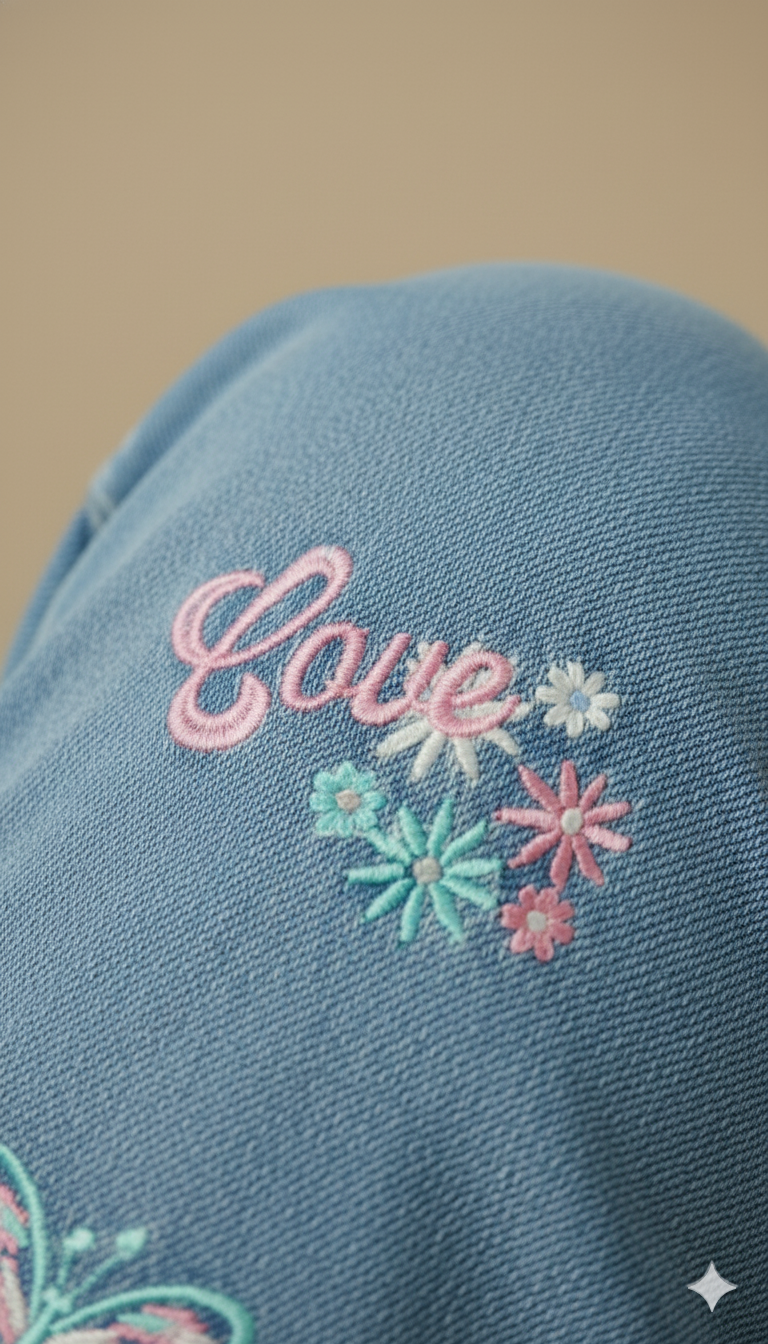 Girl Embroidered Denim Jean light Blue GFJ-T011