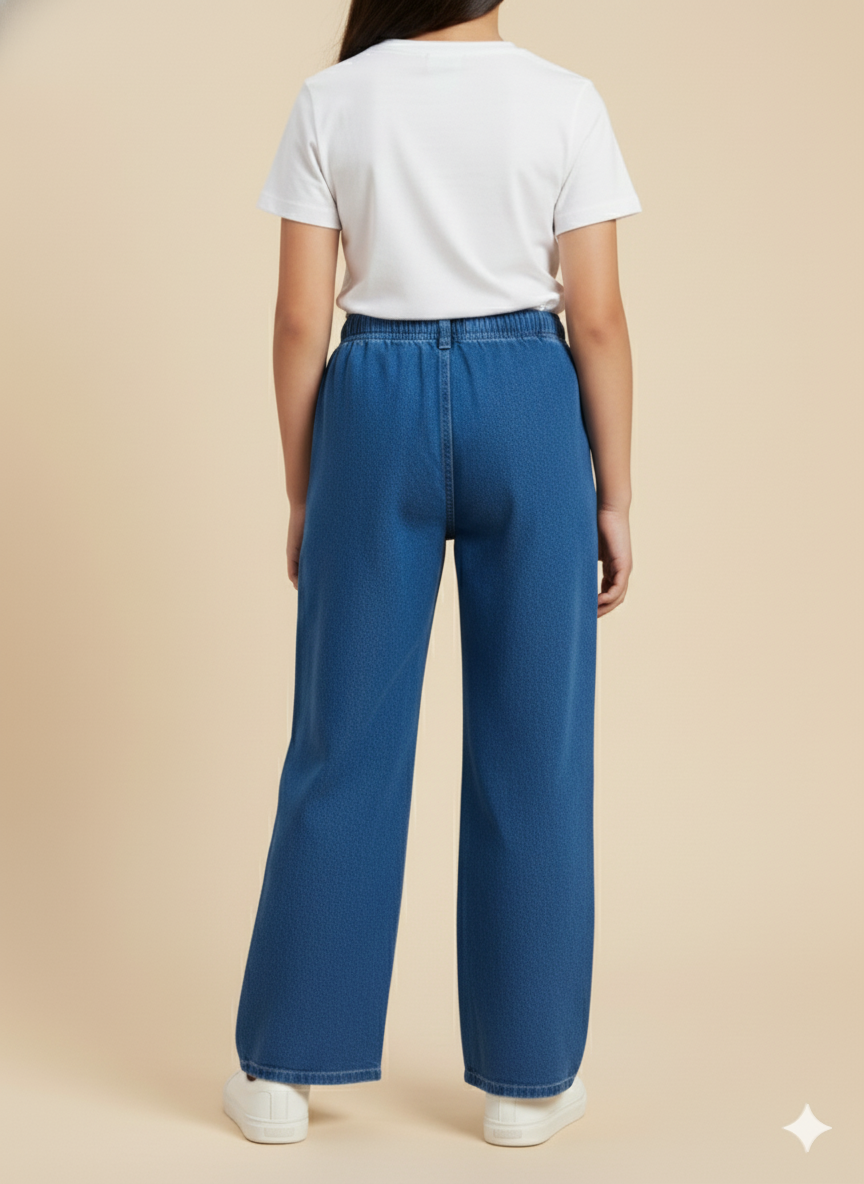 Girl Butterfly Embroidered Denim Jean Dark Blue GFJ-T004