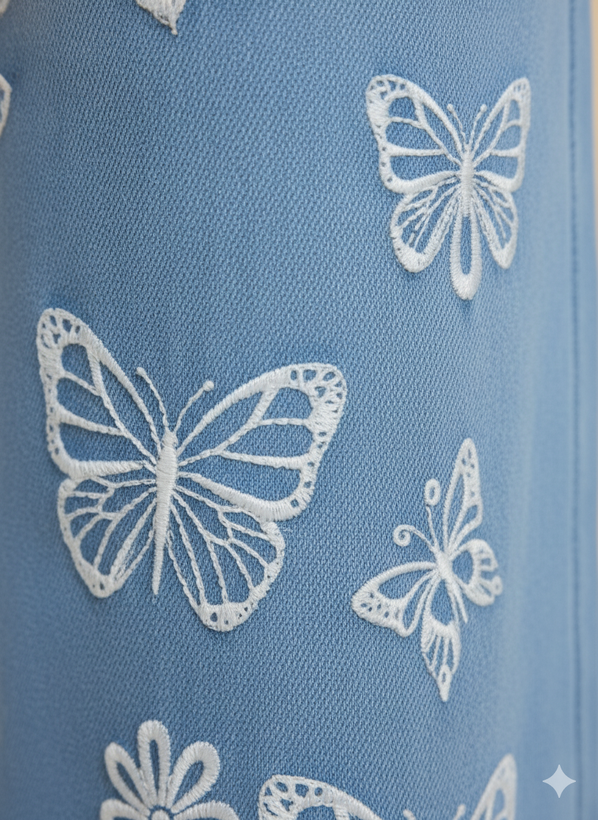 Girl Butterfly Embroidered Denim Jean light Blue GFJ-T003