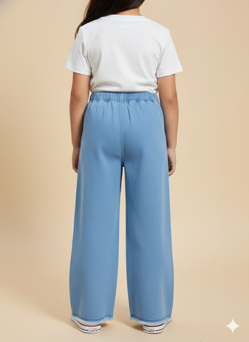 Girl Butterfly Embroidered Denim Jean light Blue GFJ-T003