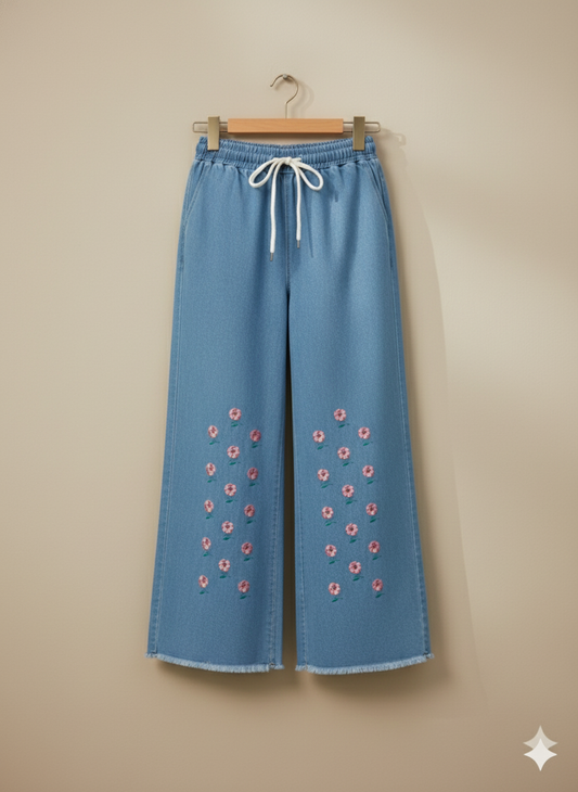 Girl Butterfly Embroidered Denim Jean light Blue GFJ-T006