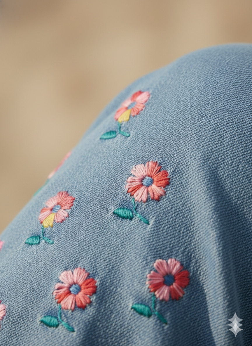 Girl Butterfly Embroidered Denim Jean light Blue GFJ-T006