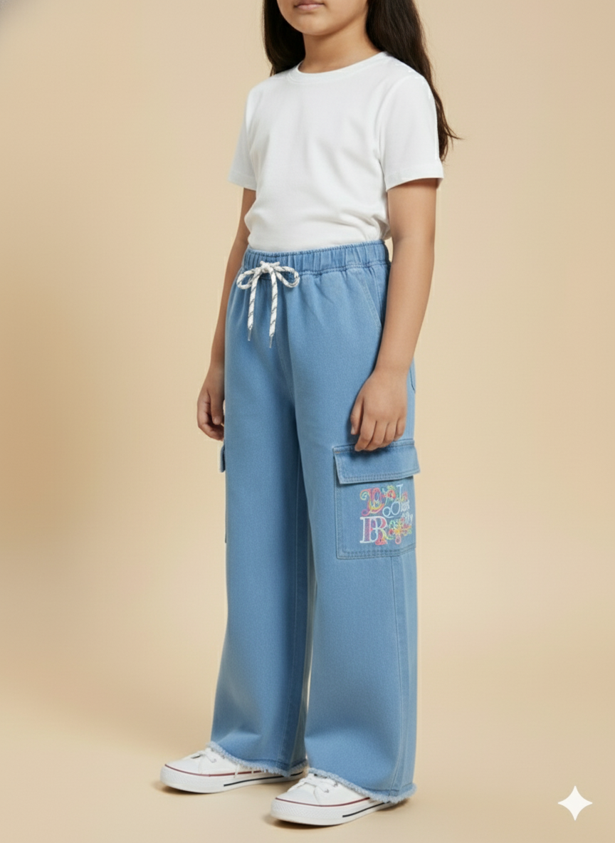 Girl Butterfly Embroidered Denim Jean light Blue GFJ-T002