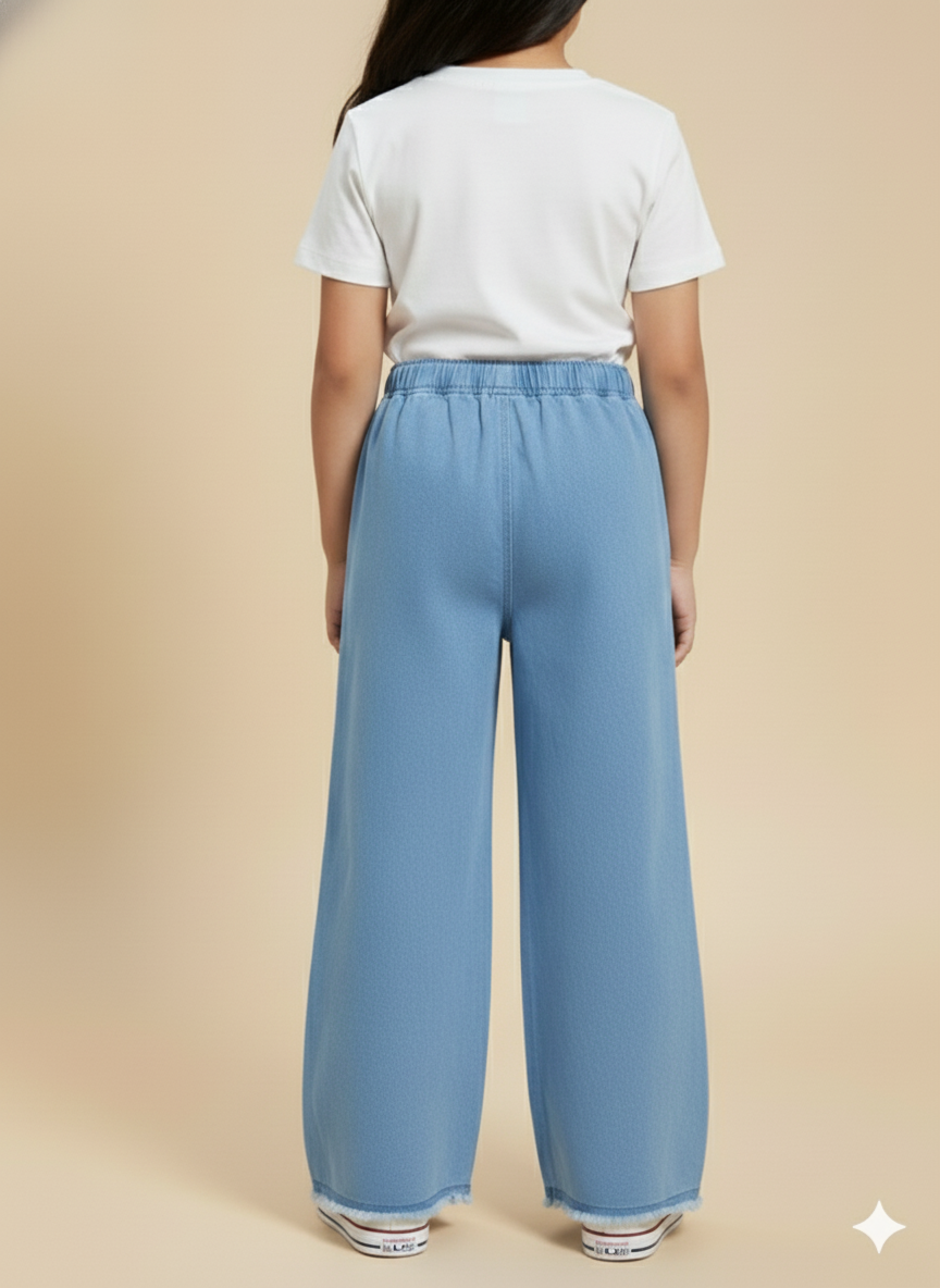 Girl Butterfly Embroidered Denim Jean light Blue GFJ-T002