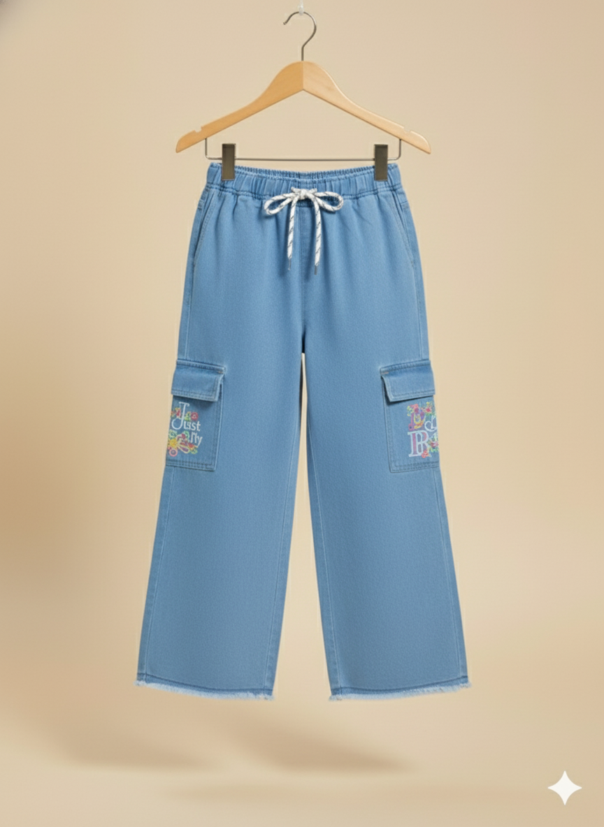 Girl Butterfly Embroidered Denim Jean light Blue GFJ-T002