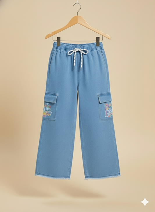 Girl Butterfly Embroidered Denim Jean light Blue GFJ-T002