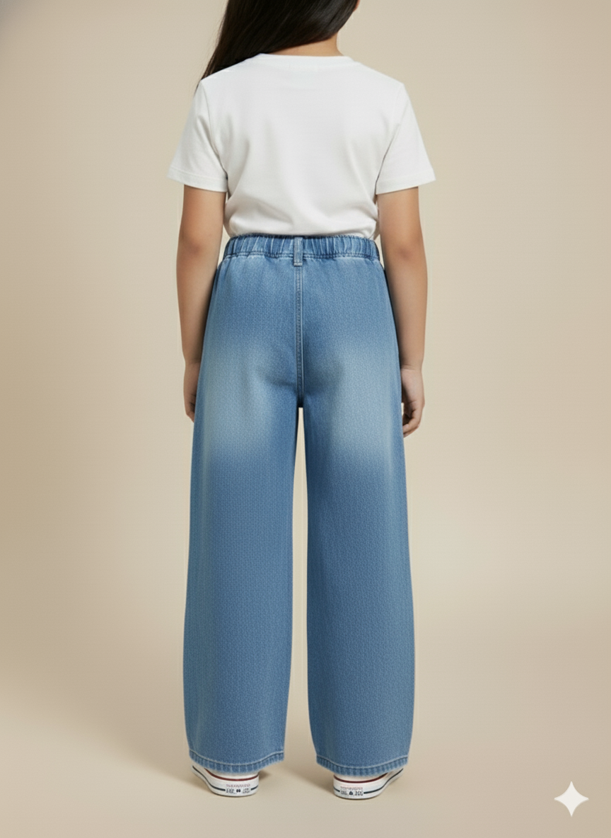 Girl Blue Butterfly Embroidered Denim Jean GFJ-T001