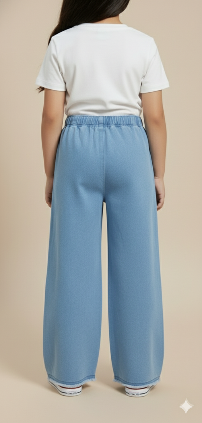 Girl Butterfly Embroidered Denim Jean light Blue GFJ-T005