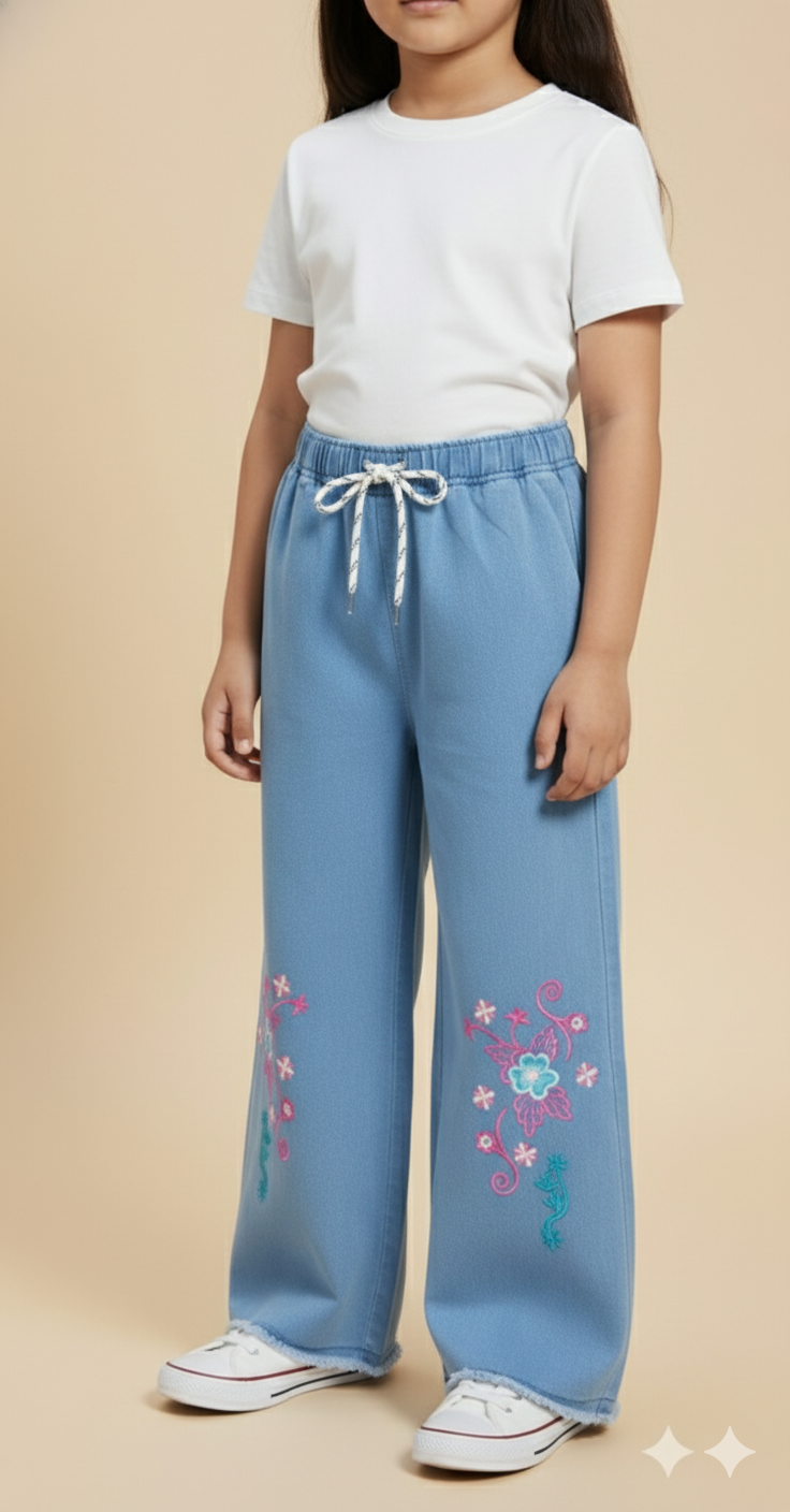 Girl Embroidered Denim Jean light Blue GFJ-T010
