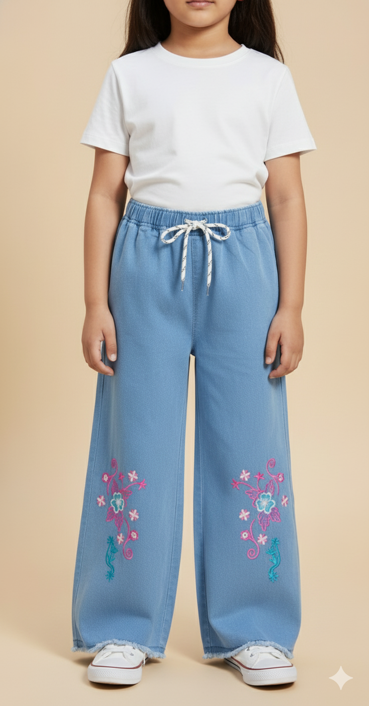 Girl Embroidered Denim Jean light Blue GFJ-T010