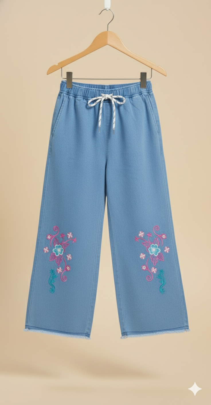 Girl Embroidered Denim Jean light Blue GFJ-T010