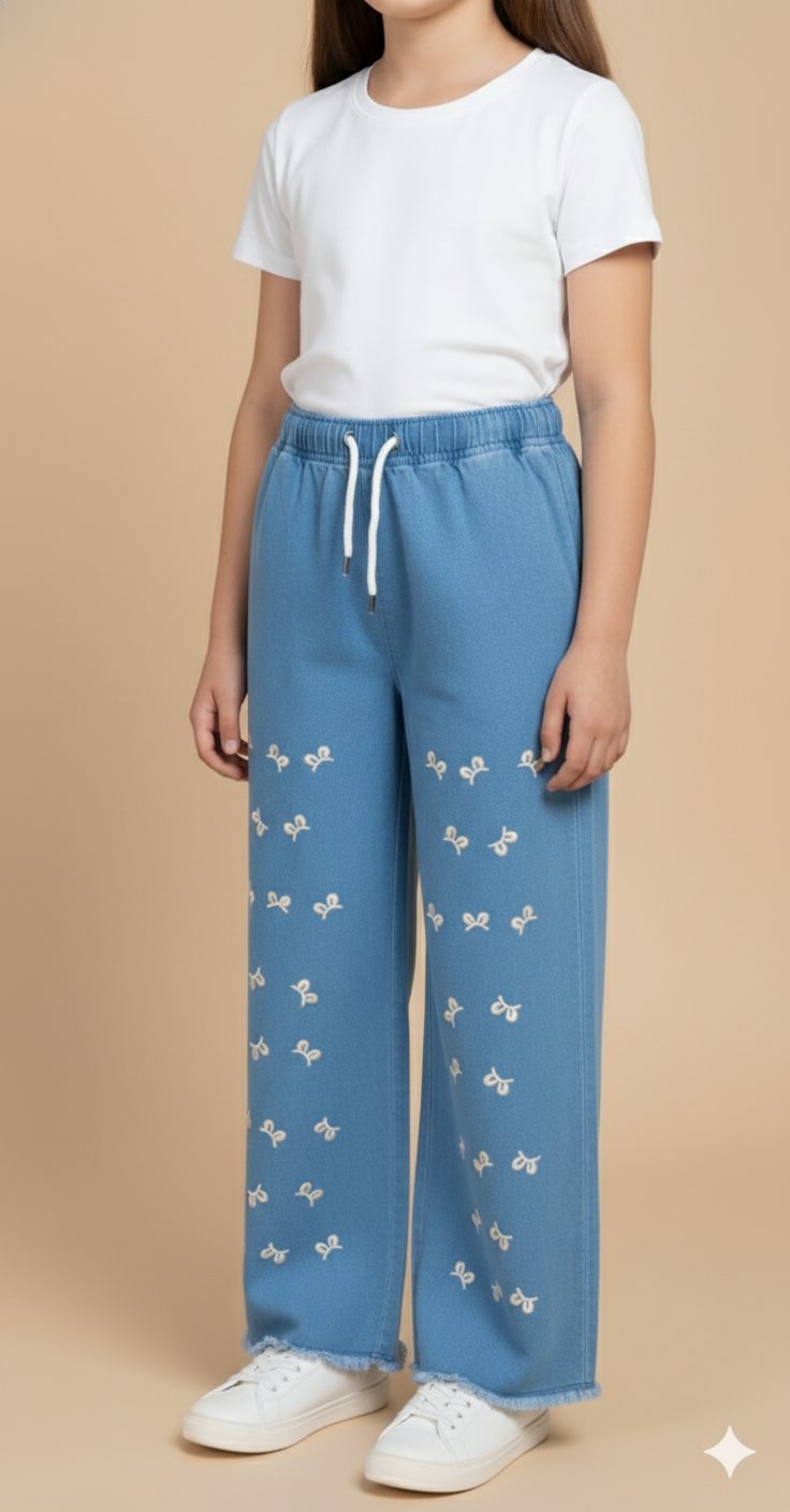 Girl Embroidered Denim Jean light Blue GFJ-T009