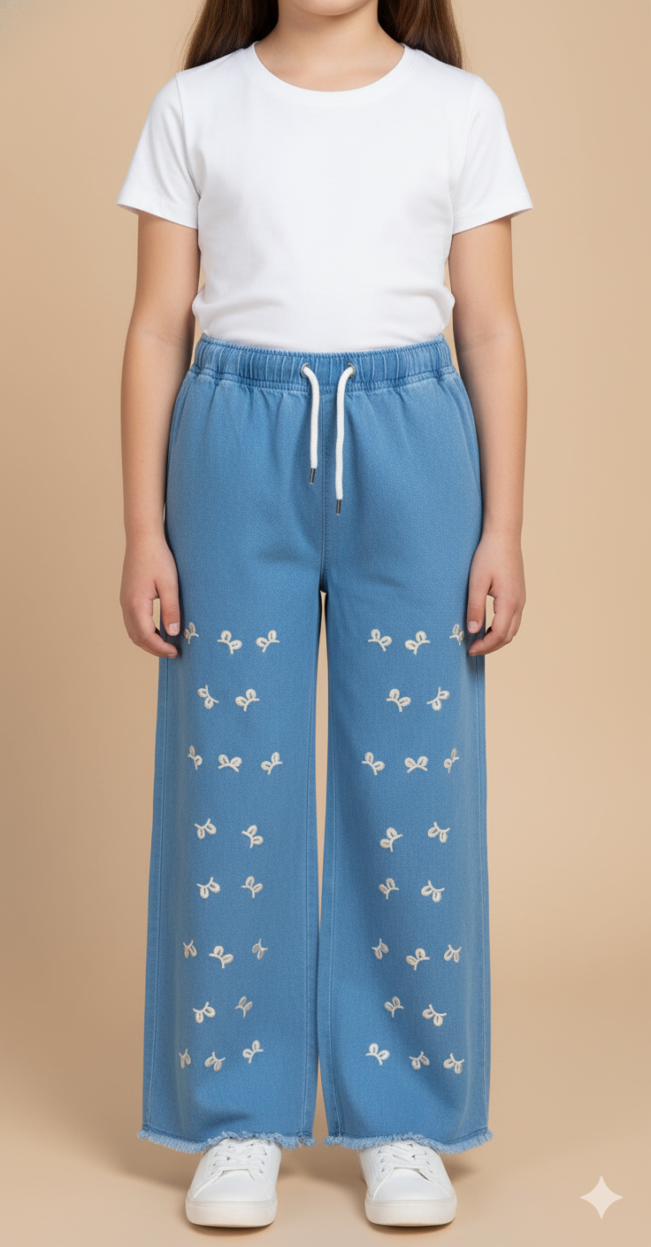 Girl Embroidered Denim Jean light Blue GFJ-T009