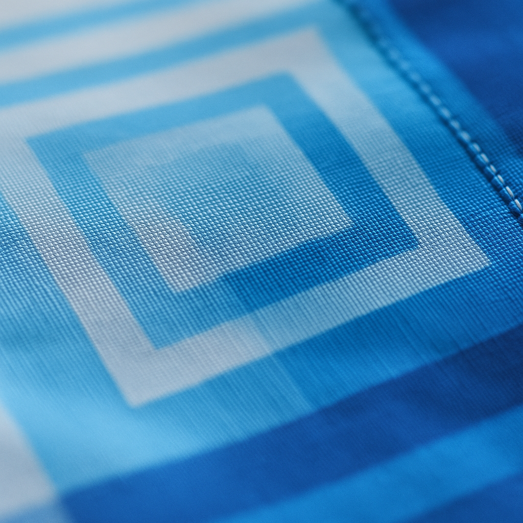 Close-up of blue fabric with a square pattern