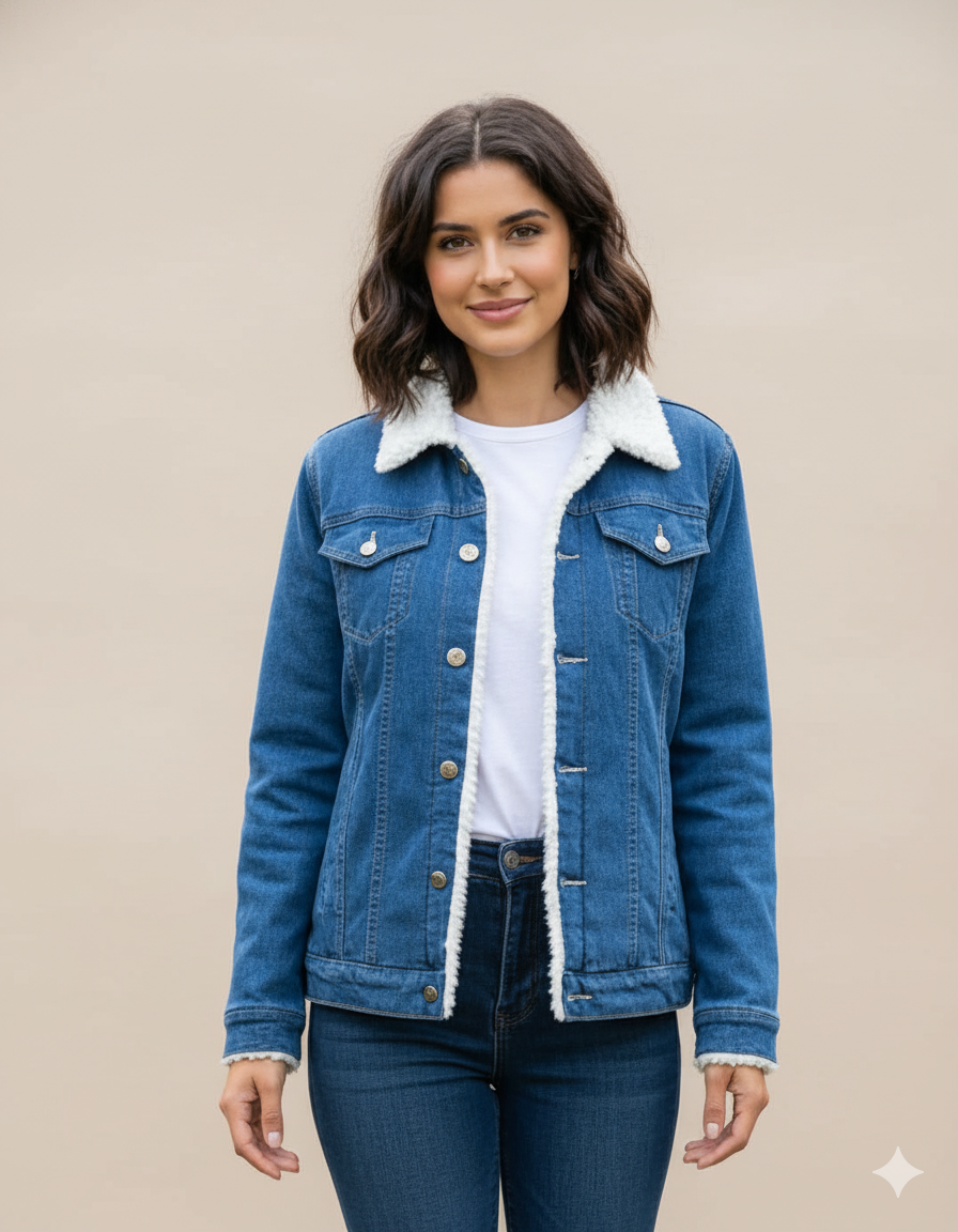 Girl Sherpa Denim Jacket Blue GFDJ-T004