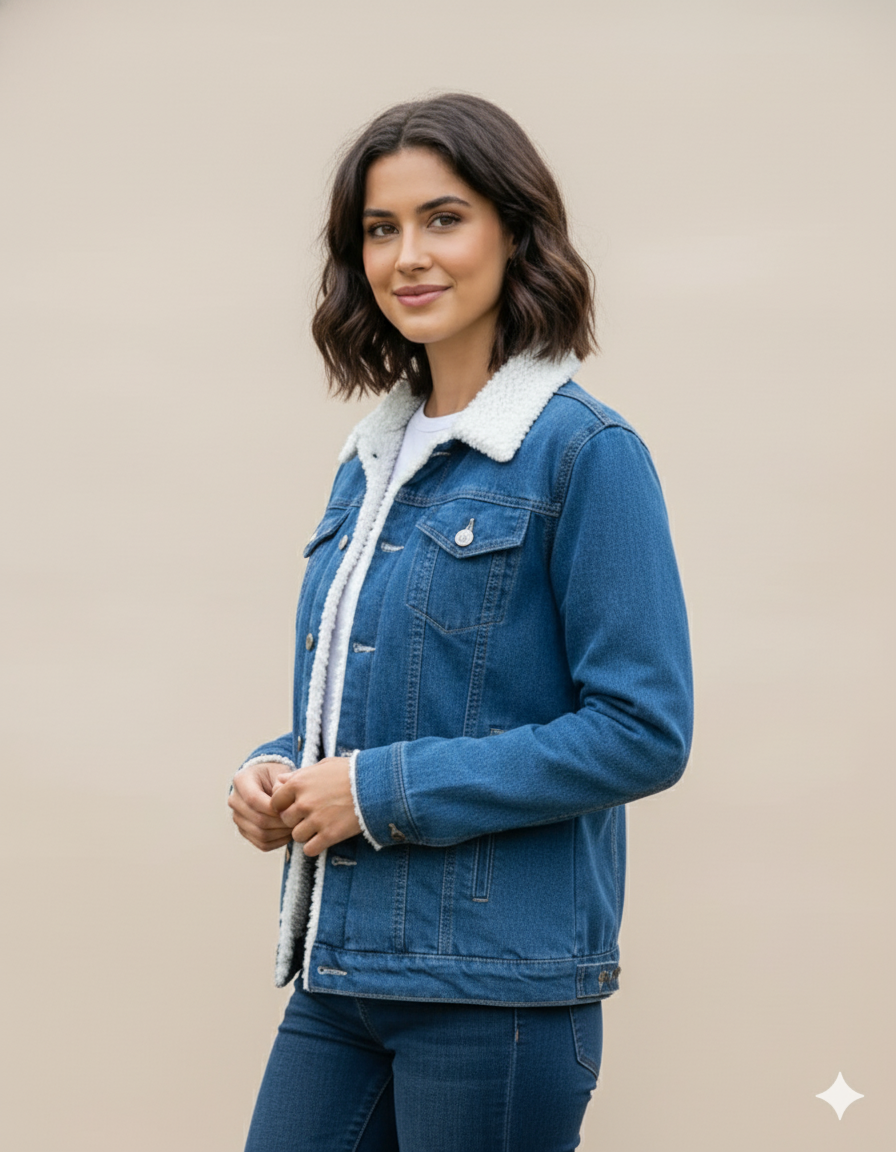 Girl Sherpa Denim Jacket Blue GFDJ-T004