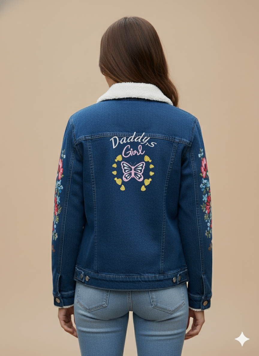 Girl Floral Embroidered Denim Jacket Blue – Dark Blue GFDJ-T005