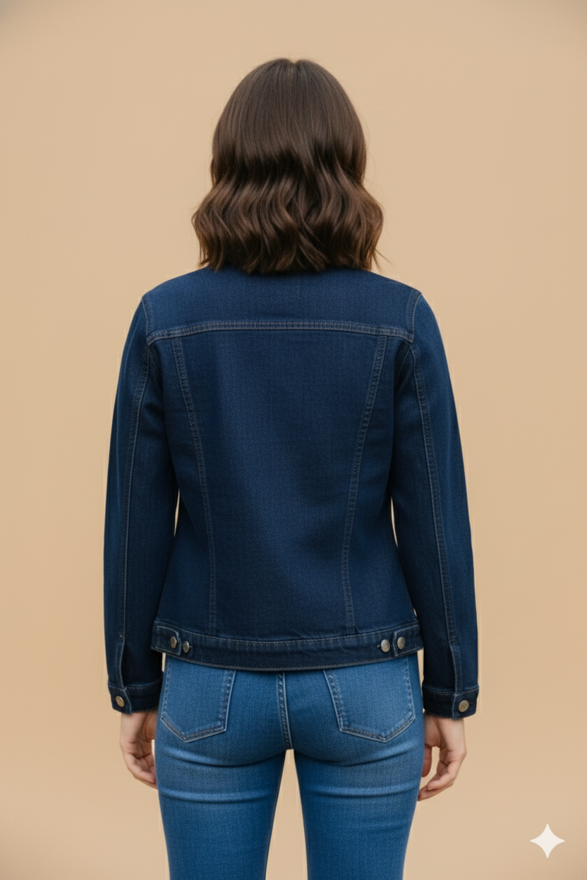 Floral Embroidered Denim Jacket Dark Indigo GFDJ-T007