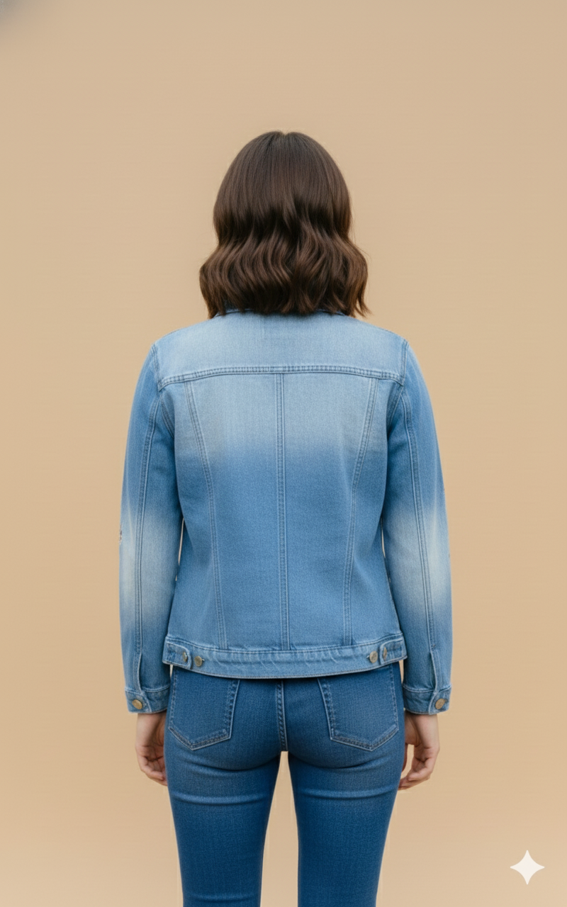 Girl Floral Embroidered Denim Jacket Light Blue GFDJ-T006